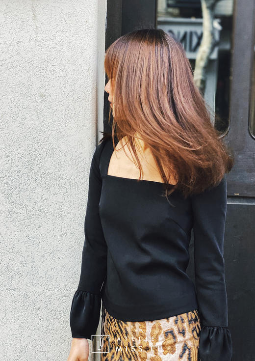 AtelierMissLu /Vicenta-黑色方领泡泡袖打底上衣 商品图6