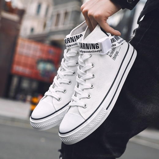 春季男鞋韩版搭扣涂鸦帆布鞋男港风板鞋学生高帮鞋 商品图7