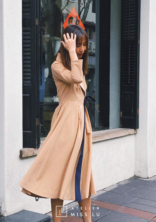 AtelierMissLu / Victoria-优雅杏色系带翻领外套 商品图5