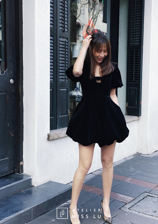 AtelierMissLu / Olga-经典黑丝绒泡泡袖公主裙 商品图1
