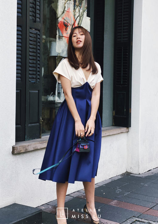 AtelierMissLu /Serena-典雅蓝白拼色公主裙 商品图6