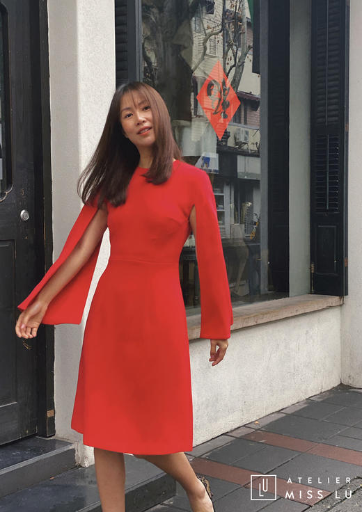 AtelierMissLu /Elizabeth-红色水袖飘带连身裙 商品图8