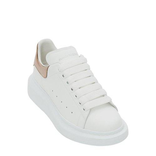 【二】ALEXANDER MCQUEEN 亚历山大麦昆 女士小牛皮系带香槟金尾大廓形休闲运动鞋 白色 553770 WHFBU 9053 商品图1