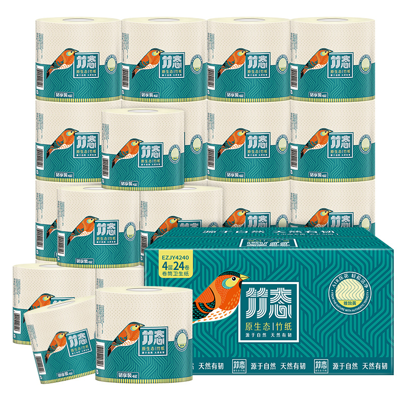 竹态Air压花卷纸雅致黄4层加厚24卷量贩装（天然有韧）