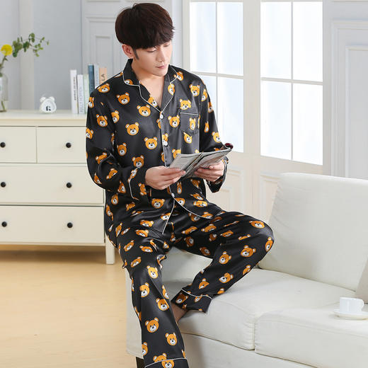 情侣睡衣 男女士女夏春季长袖套装家居服 商品图5