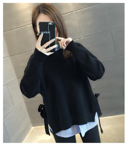 毛衣女洋气上衣宽松套头针织衫两件套韩版打底春装女上衣 商品图0