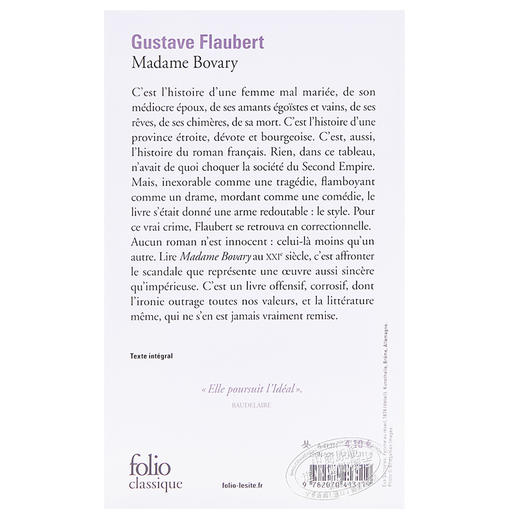 预售 【法国法文版】包法利夫人 法文原版 Folio Classique Madame Bovary Gustave Flaubert 法文文学 商品图1