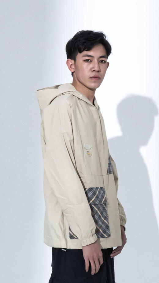 DEC P950961141 拼色拼接格子连帽宽松潮牌卫衣外套帽衫 商品图1