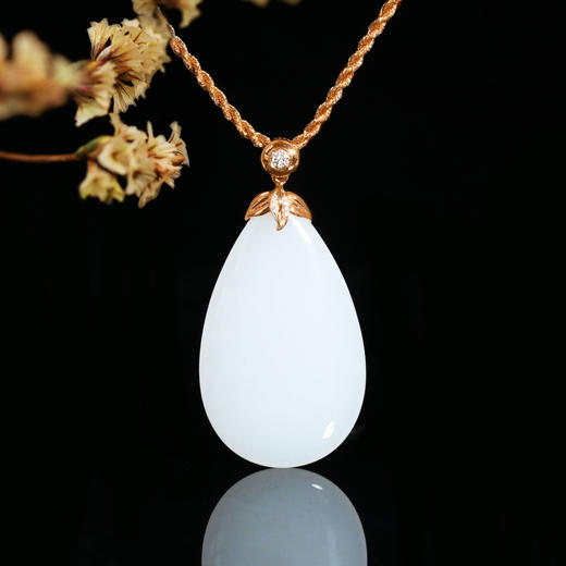 18K玫瑰金和田玉（白玉）镶钻双面吊坠 商品图2