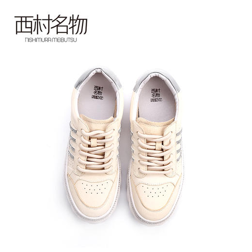 西村名物2020春季新品钻边螺纹底丝绸皮休闲小白鞋女-X20AM19231 商品图1
