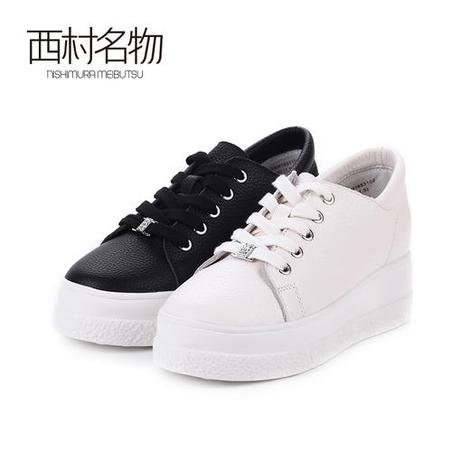 西村名物2020春季新品钻饰休闲厚底舒适系带小白鞋女X20AM16531 商品图0