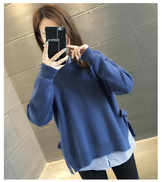 毛衣女洋气上衣宽松套头针织衫两件套韩版打底春装女上衣 商品图1