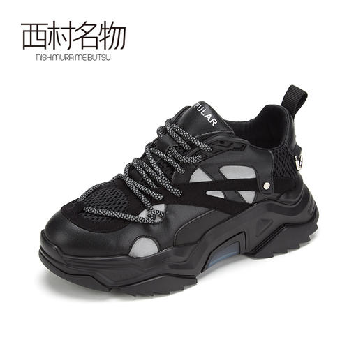 西村名物2020春季新品复古网面拼接厚底舒适老爹鞋女X20AM16891 商品图1