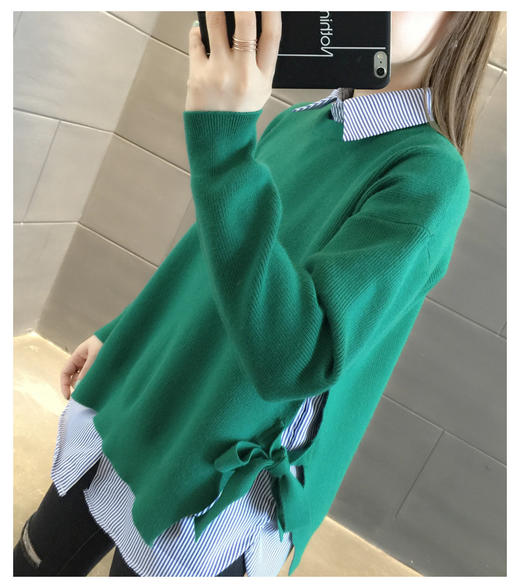 毛衣女洋气上衣宽松套头针织衫两件套韩版打底春装女上衣 商品图3