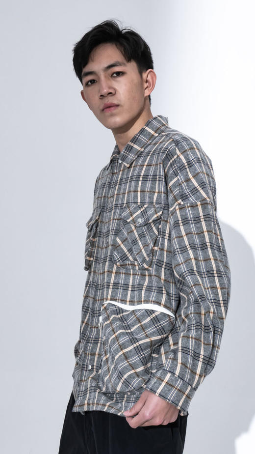 DEC P95092515新款潮流时尚格子多袋上衣百搭基础款衬衫 商品图3