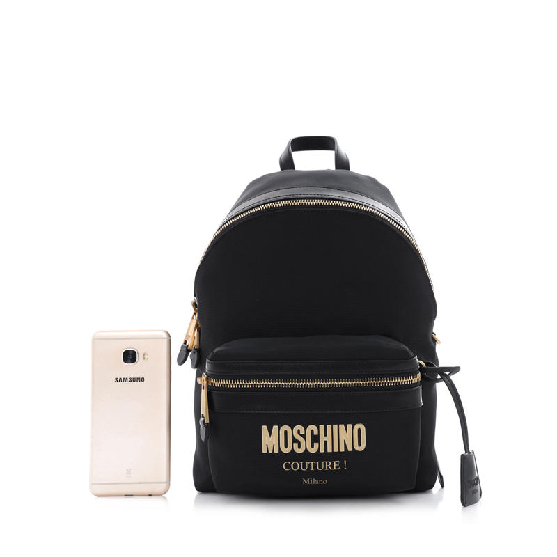 MOSCHINO 莫斯奇诺尼龙拼皮双肩包