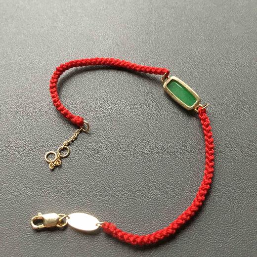 糯冰种阳绿翡翠素面平安无事手绳18k黄金镶嵌 商品图3