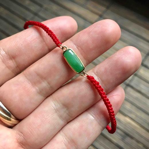 糯冰种阳绿翡翠素面平安无事手绳18k黄金镶嵌 商品图4