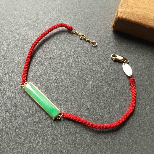 糯冰种阳绿翡翠素面平安无事手绳18k黄金镶嵌 商品图0