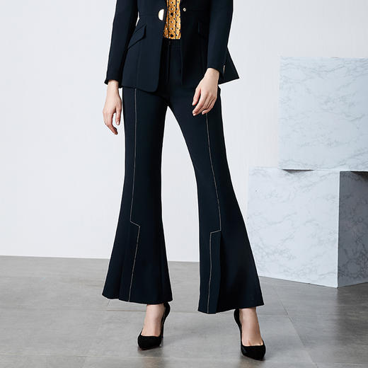 EITIE爱特爱秋季新款时尚显瘦洋气明线装饰喇叭长裤女休闲裤6005707 商品图1