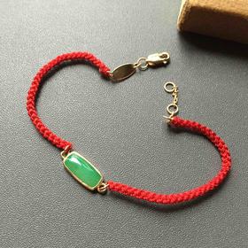 糯冰种阳绿翡翠素面平安无事手绳18k黄金镶嵌