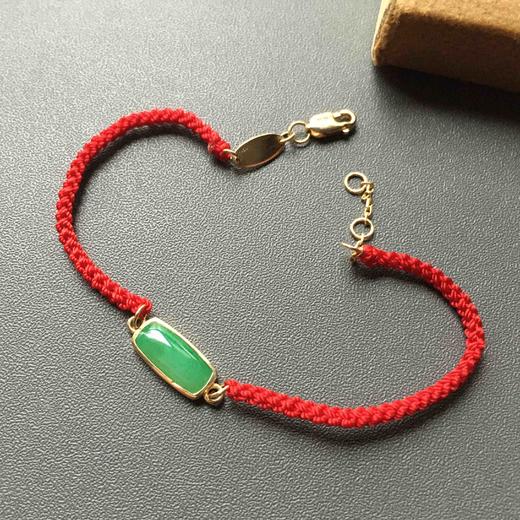 糯冰种阳绿翡翠素面平安无事手绳18k黄金镶嵌 商品图0