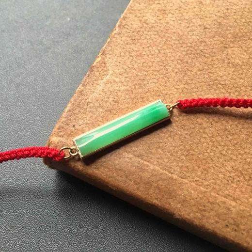 糯冰种阳绿翡翠素面平安无事手绳18k黄金镶嵌 商品图1