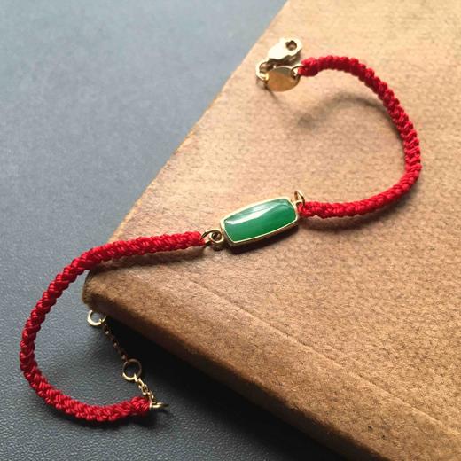 糯冰种阳绿翡翠素面平安无事手绳18k黄金镶嵌 商品图1