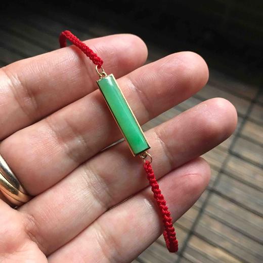 糯冰种阳绿翡翠素面平安无事手绳18k黄金镶嵌 商品图4