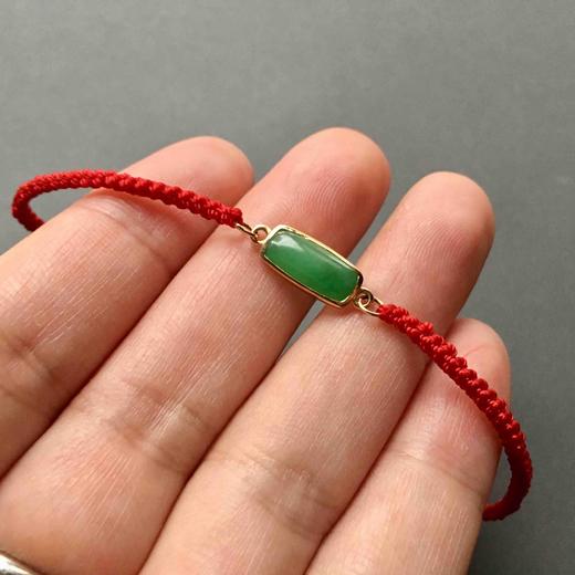 糯冰种阳绿翡翠素面平安无事手绳18k黄金镶嵌 商品图2