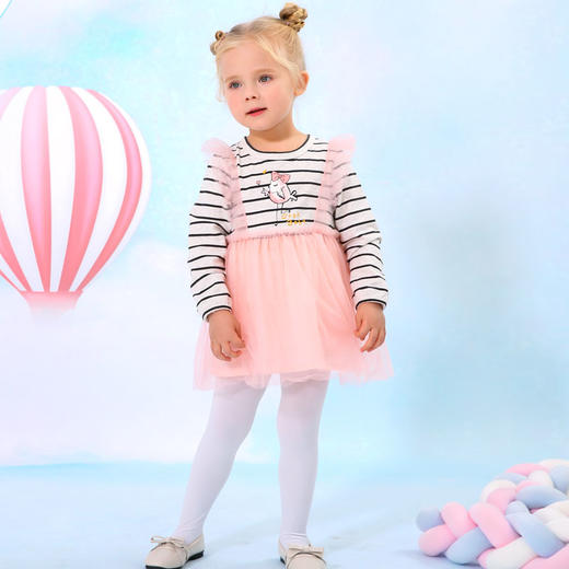 棉果果春秋季女童纯棉网纱条纹连衣裙M122700420140 商品图0