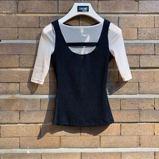 Oude Waag 绉布拼接网纱弹力上衣 OW-20SS-TP08BL99 商品图0
