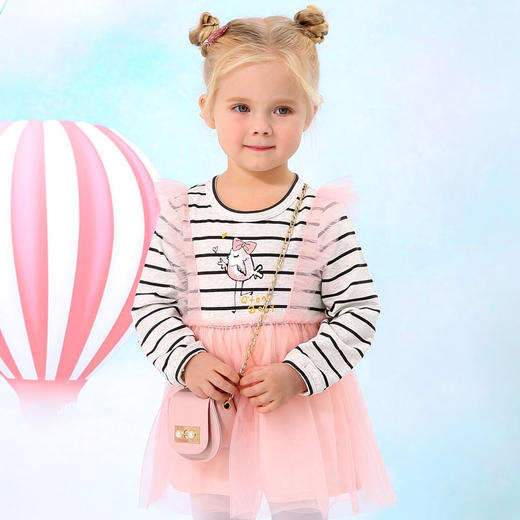 棉果果春秋季女童纯棉网纱条纹连衣裙M122700420140 商品图3