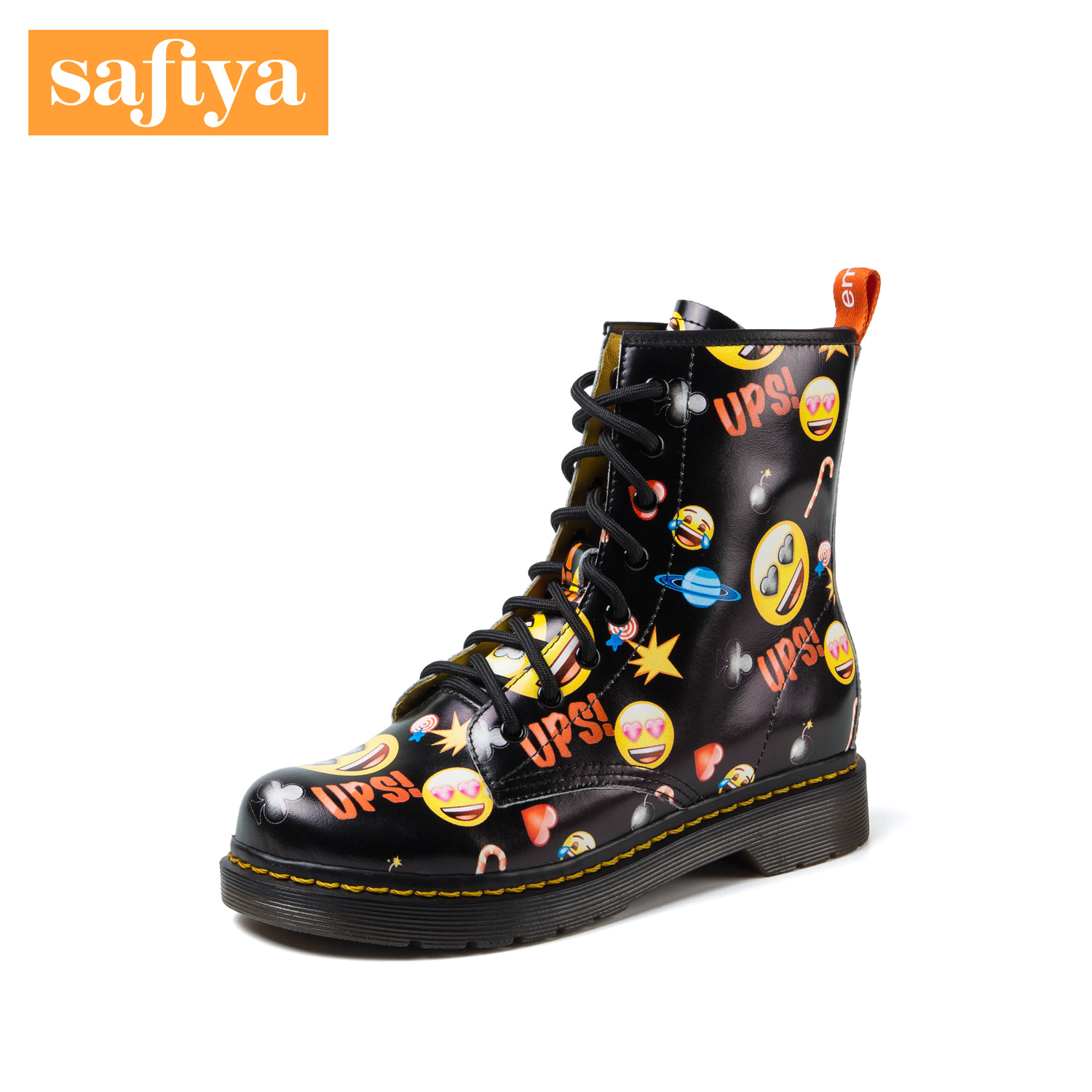 【春节不打烊】Safiya X emoji合作款休闲时尚中跟圆头马丁靴短靴女靴SF81116004