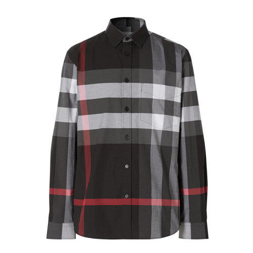 BURBERRY 巴宝莉 男士格纹弹力棉府绸长袖衬衫 8023772 A1008 商品图0