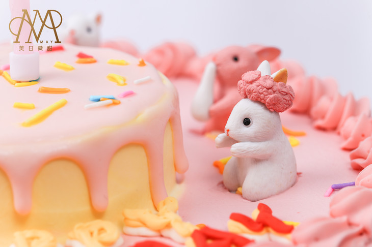 3191"复古粉色敲可爱兔子派对"粉底蛋糕(送女朋友 闺蜜 女神 小朋友)