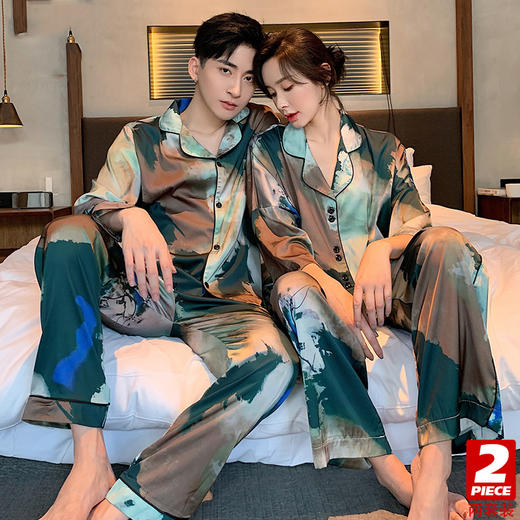 真丝绸情侣睡衣女春秋长袖卡通可爱套装大码秋冬季冰丝男士家居服 商品图2