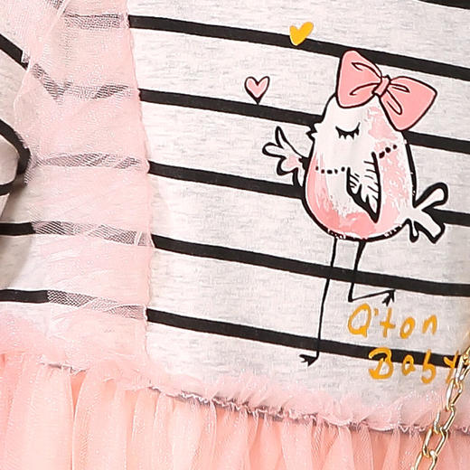 棉果果春秋季女童纯棉网纱条纹连衣裙M122700420140 商品图1