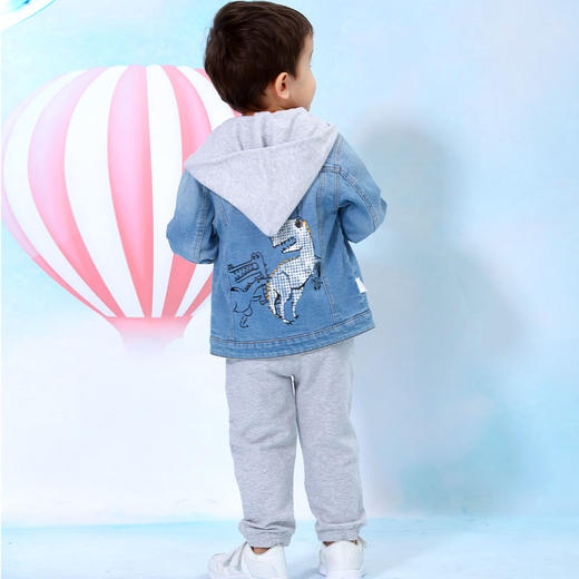 棉果果春秋季男童牛仔对开外套帽子可拆卸 M112100220116 商品图2