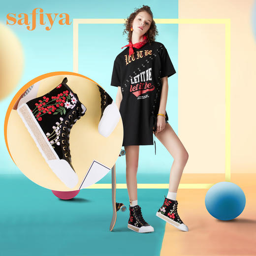 商场同款 |Safiya/索菲娅春秋季系带甜美平底刺绣高帮鞋SF81116102 商品图4