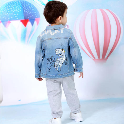 棉果果春秋季男童牛仔对开外套帽子可拆卸 M112100220116 商品图3