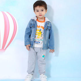 棉果果春秋季男童牛仔对开外套帽子可拆卸 M112100220116