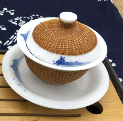【老山翁】竹丝扣瓷茶具盖碗茶杯手工竹编茶具套装