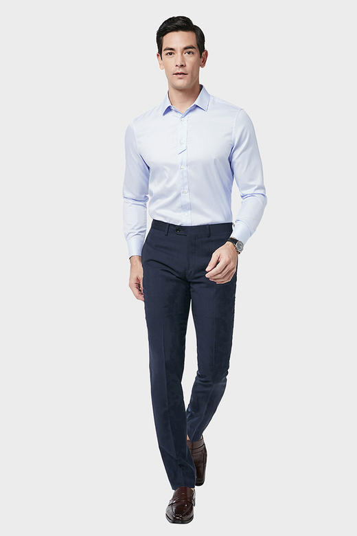 callisto浅蓝色织格纹小方领衬衫 SNSTL036BL 商品图1