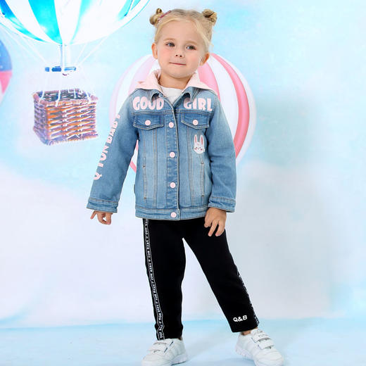 棉果果春秋季女童牛仔外套帽子可拆卸M122100220065 商品图1