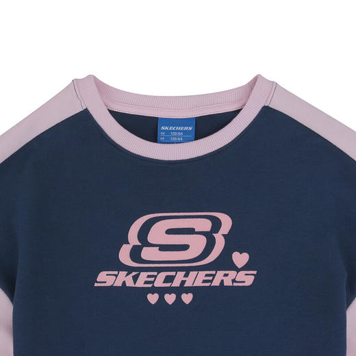 skechers斯凯奇女童装套头卫衣可爱撞色上衣seagf18z028bhwt