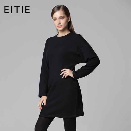 爱特爱秋冬专柜大气简约高腰修身蝙蝠长袖毛呢连衣裙5007757 商品图0