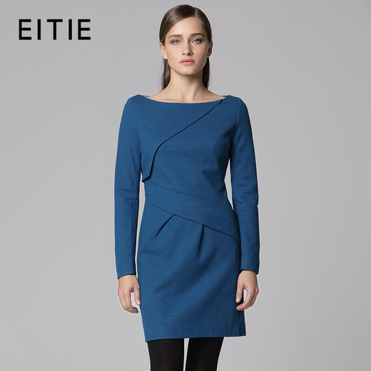 EITIE爱特爱秋冬纯色英伦时尚气质收腰拼接长袖连衣裙一步裙女5007778 商品图0