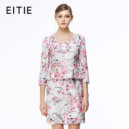 EITIE爱特爱秋季款简约甜美田园印花中袖连衣裙女50077307D 商品图0