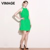 VIMAGE纬漫纪夏季新款女装复古褶皱系带束腰修身连衣裙子夏V507009 商品缩略图1